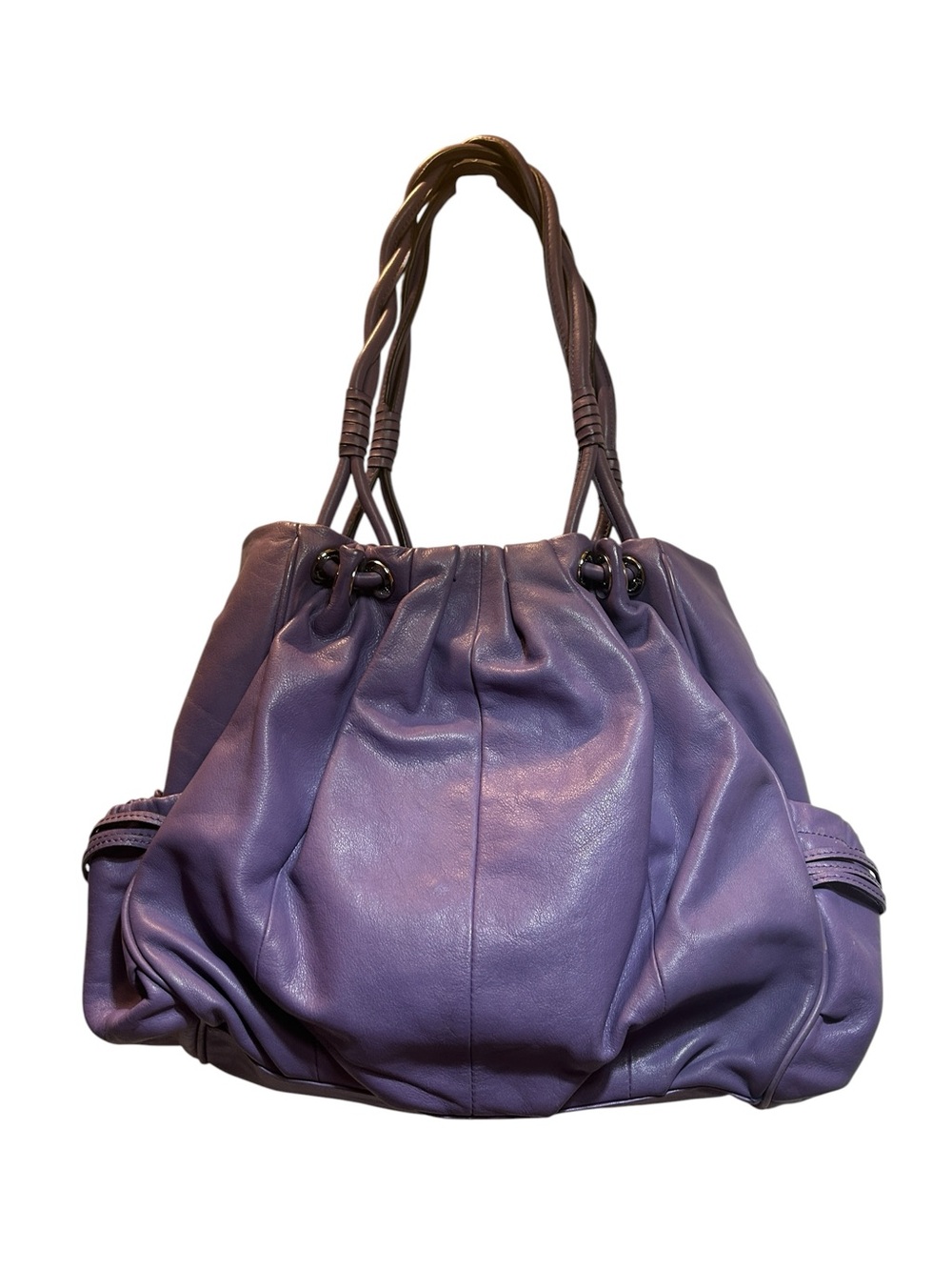 B. Makowsky Purple Genuine Leather Satchel Shoulder Bag Large Hobo Purse - Picture 2 of 7